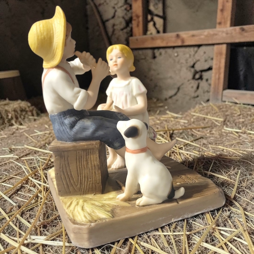 VTG 80s NORMAN ROCKWELL Music Master Figurine Innocence Youth Collection Boy Dog